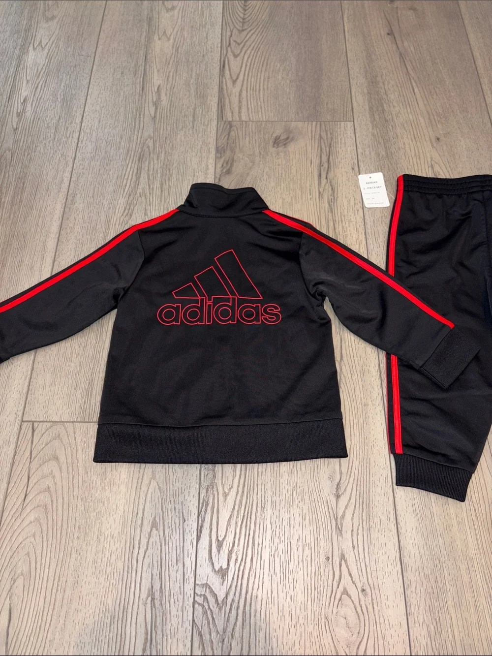 adidas Black Kids Track Jacket and Pants with Red Stripes